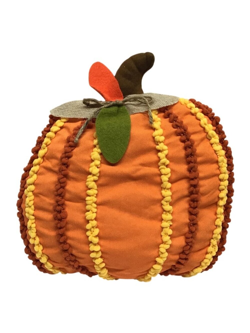 Decorative Fabric Pumpkin Textured Stripes Felt Leaves Fall Decor Throw Pillow